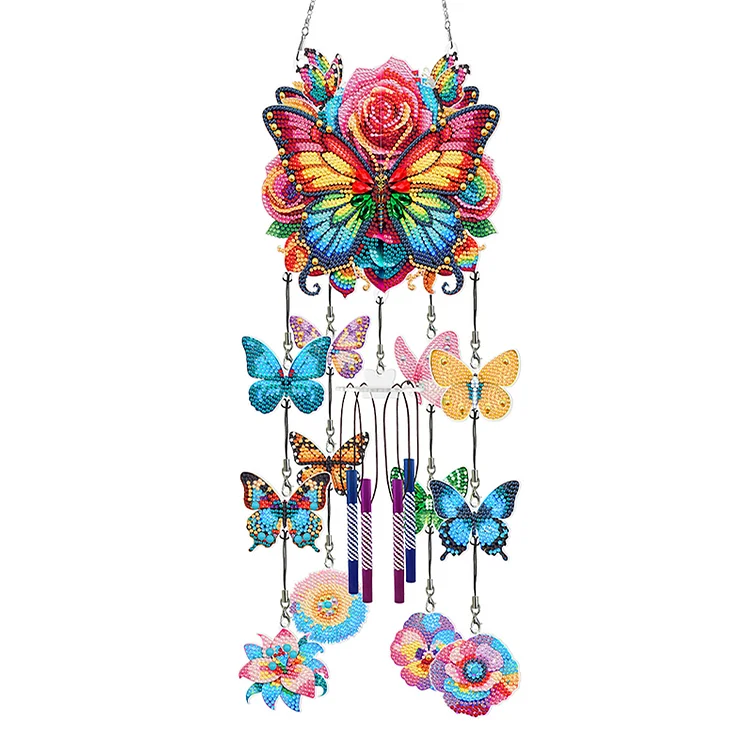 Butterfly Wind Chime Double Sided Diamond Painting Hanging Pendant Home Decor(C)