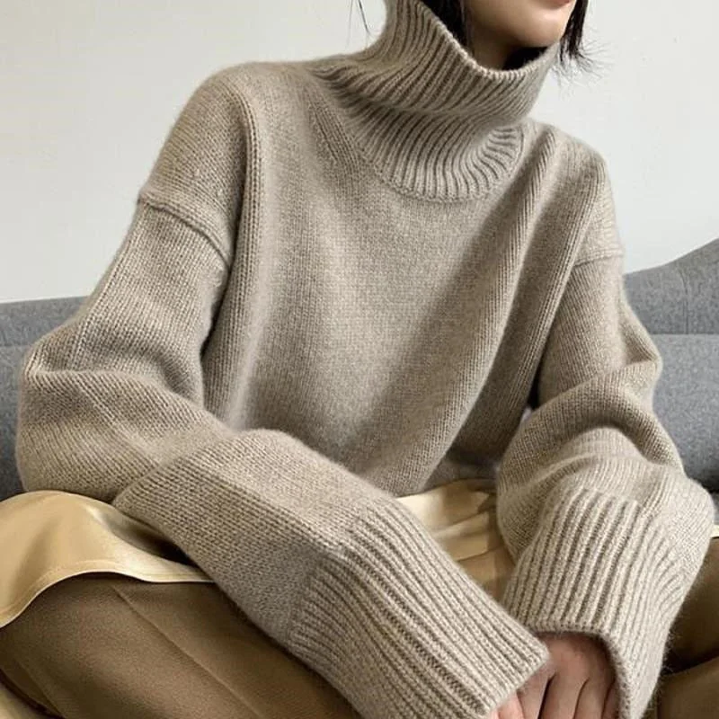 Autumn Winter Women Knitted Turtleneck Cashmere Sweater 2022 Casual Basic Pullover Jumper Batwing Long Sleeve Loose Tops