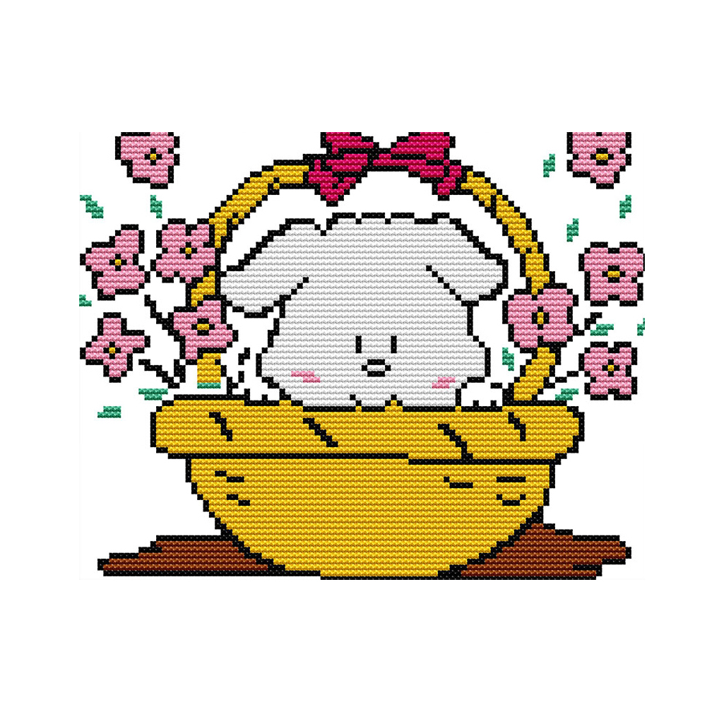 

Rabbit Flower - 14CT Stamped Cross Stitch - 25*19CM, 501 Original