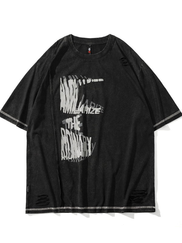 Goth Graphic Printed Washed Paneled T-shirt