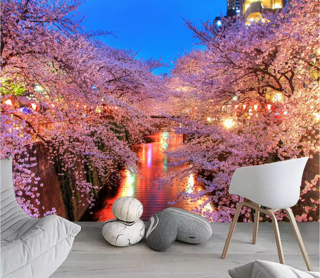 Japanese Cherry Blossoms Mount Fuji Landscape Wall Hanging Tapestry Ancient Palace With Moon Nature Scendry Home Wall Blanket