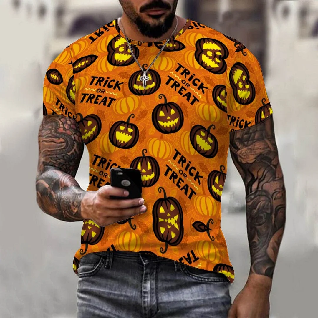 Aonga Halloween Horror Halloween Pumpkin Graphic 3D Men's Print T-Shirt Hip Hop  Street Parody Fashion Short Sleeve O Neck T-Shirts