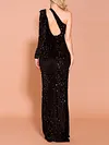 One-Shoulder Hollow Sequined Split-Side Slim Evening Maxi Dress