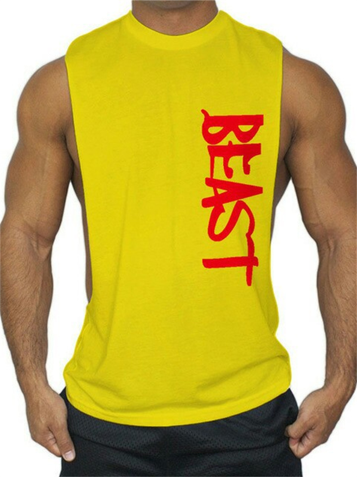 Sports Bodybuilding Fitness Vest Men's BEAST Trend Cotton Large Open Loose Shoulders Sleeveless T-shirt