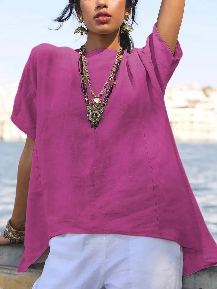 Women's Irregular Hem Cotton Linen Casual Shirt