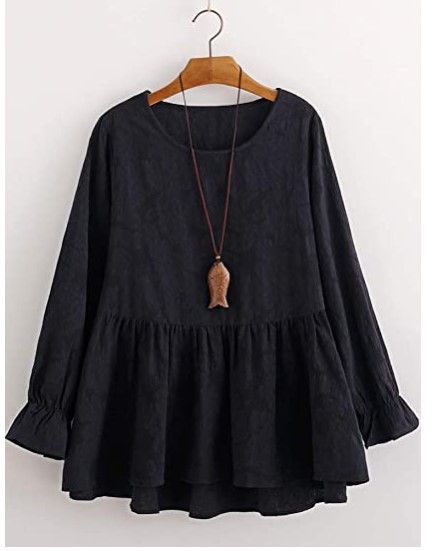 Batwing Round Neck Long sleeve Shift Blouse