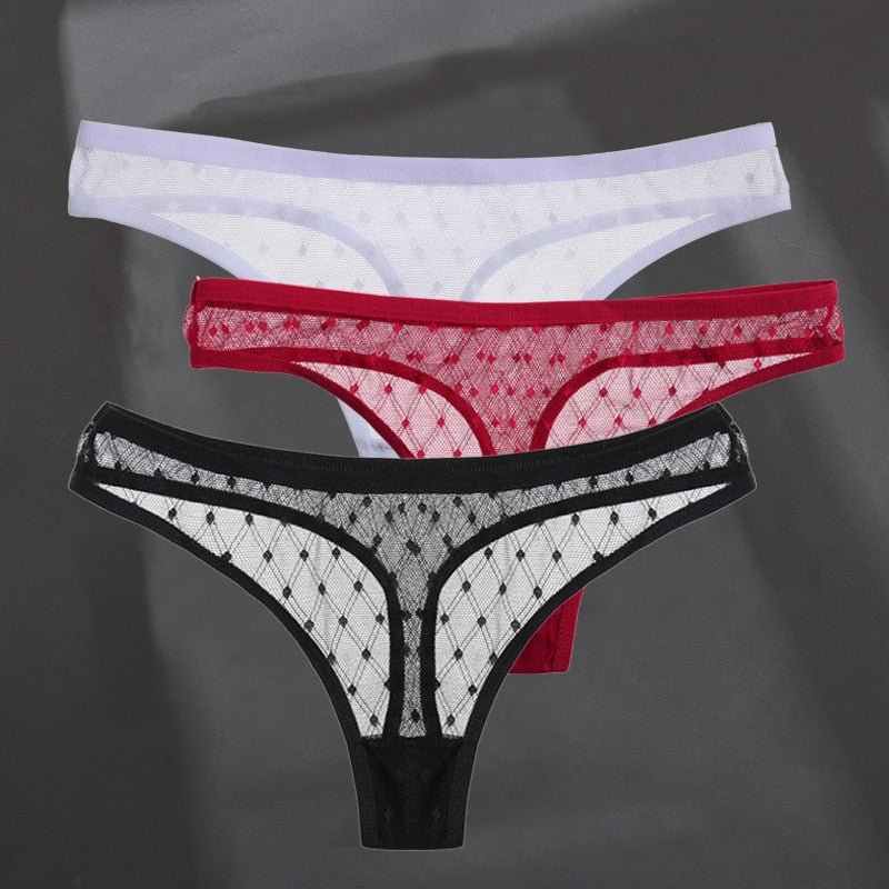 3PCS/Set Sexy Perspective G-String Women's Panties Woman Thong Low-waist Underpants Hollow Out T-back Female Underwear Lingerie