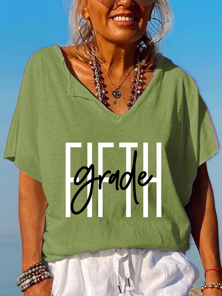 Fifth grade teacher V Neck T-shirt-07046