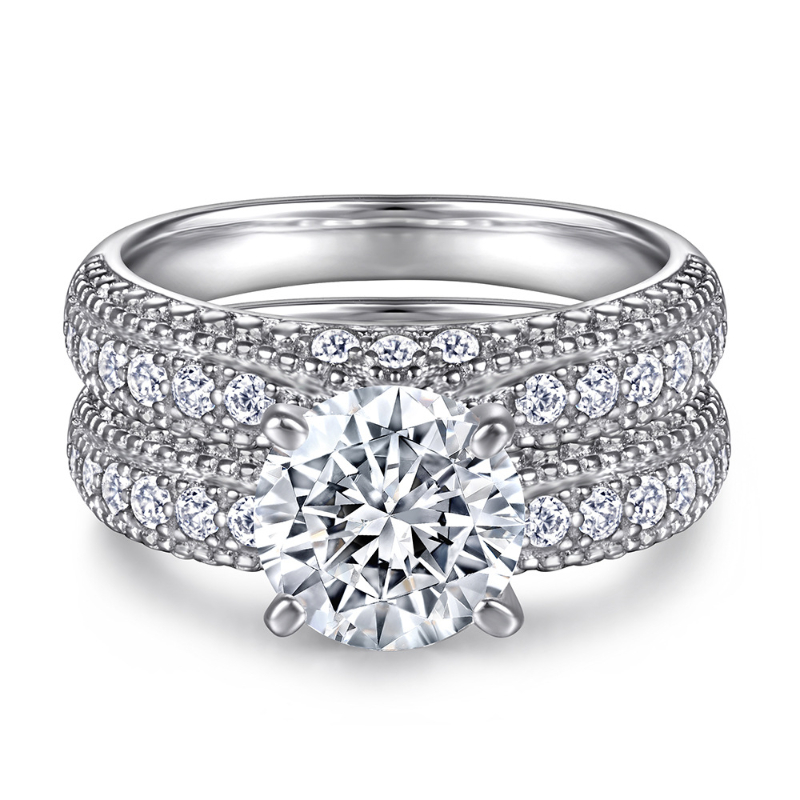 2 Carat D Color Moissanite Diamond S925 Sterling Silver Engagement Wedding Ring Set Women Fine Jewelry