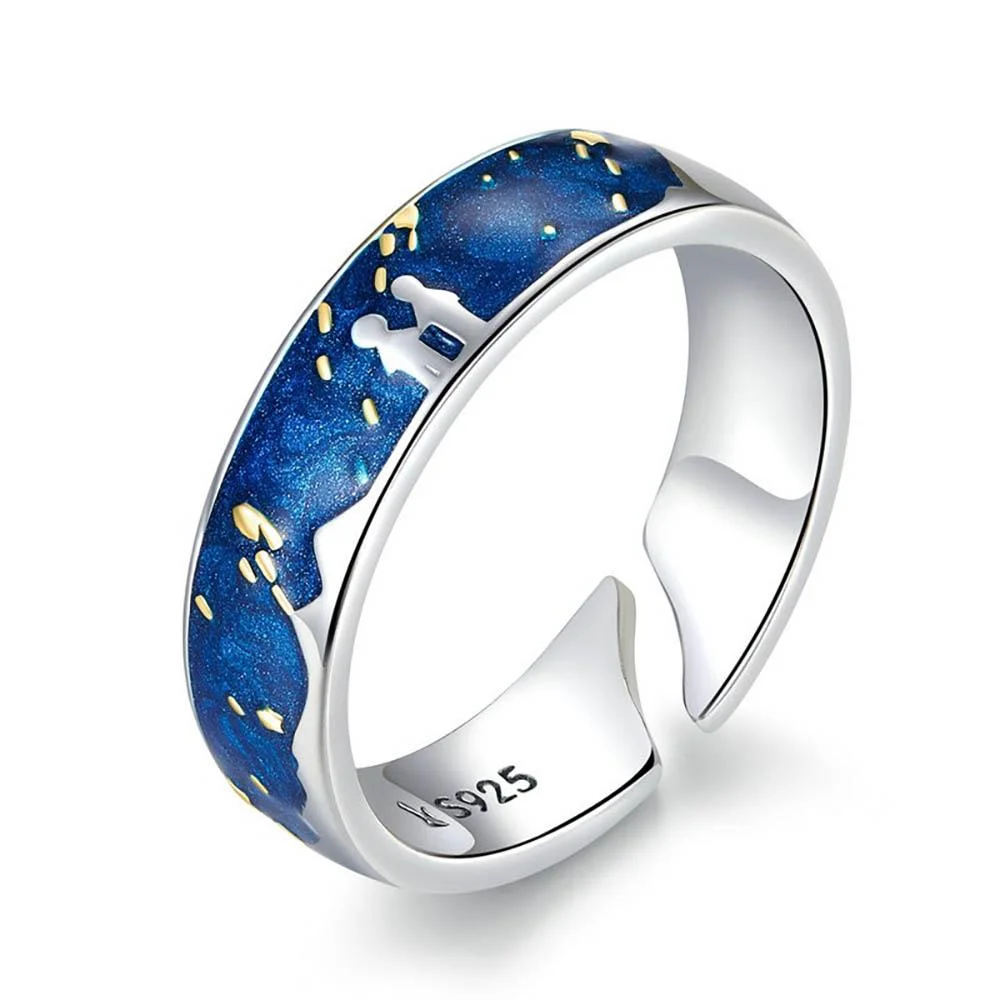 Mesmerizing Van Gogh Blue Starry Sky Sterling Silver Ring