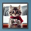 Cat Drinking Coffee-Full Round Diamond Painting 30*30CM