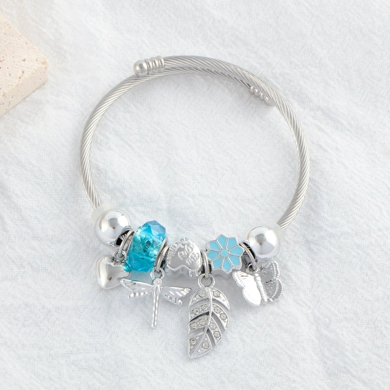 Elegant Luxurious Heart Shape 304 Stainless Steel White Gold Plated Crystal Zircon Bangle In Bulk