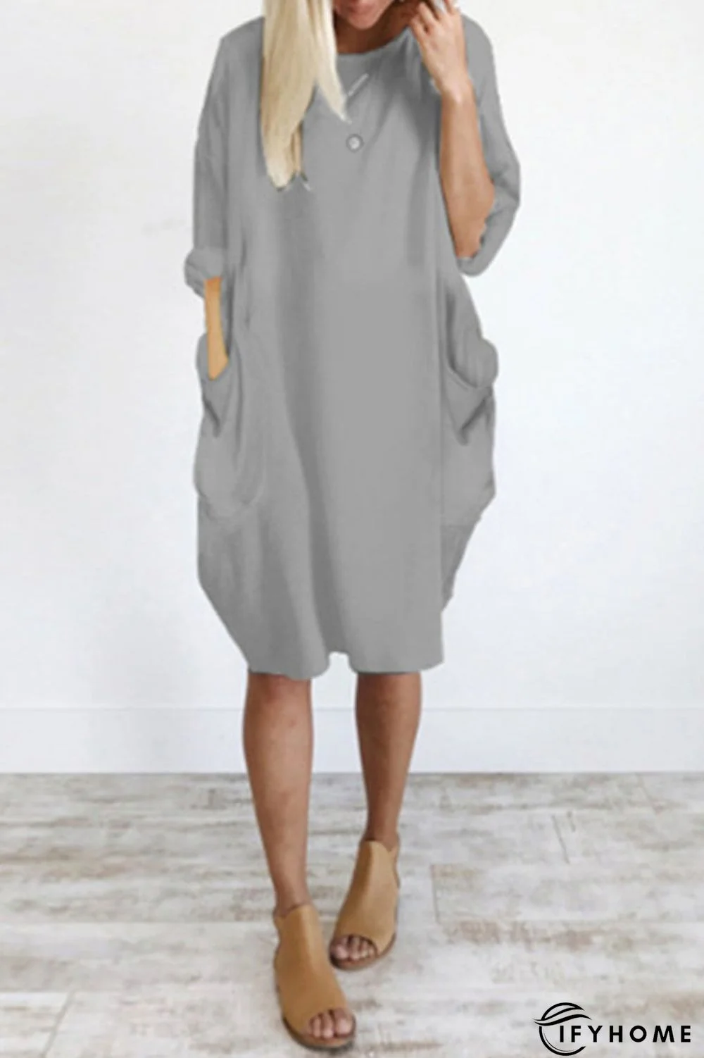 Plus Size Pocket Short Sleeve Midi Dress | IFYHOME