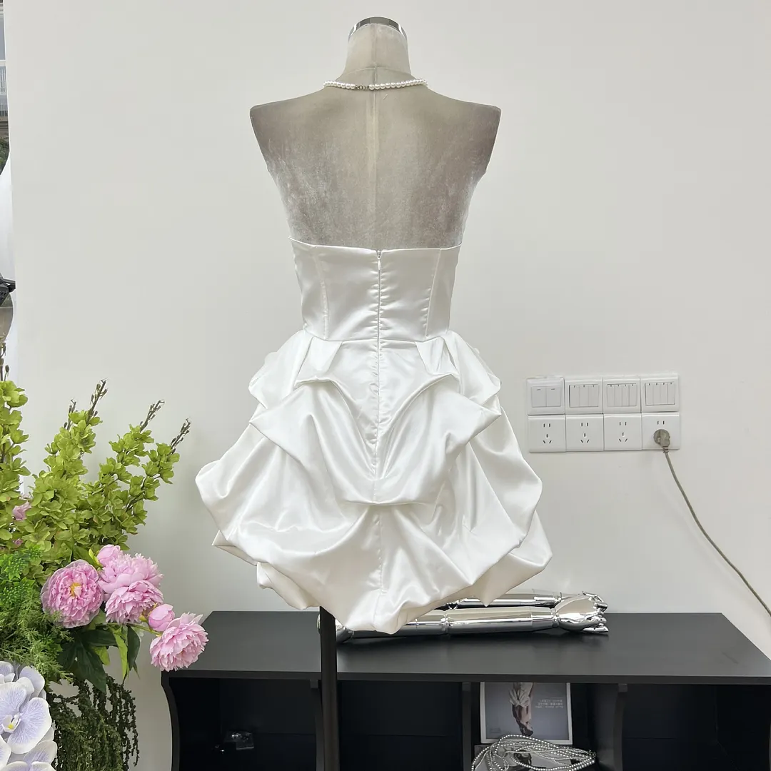 Brownm Fashion Age Reduction Breast-Wearing Noodle Bubble Dress Famous Gold Three-Dimensional Flower Party Dress
