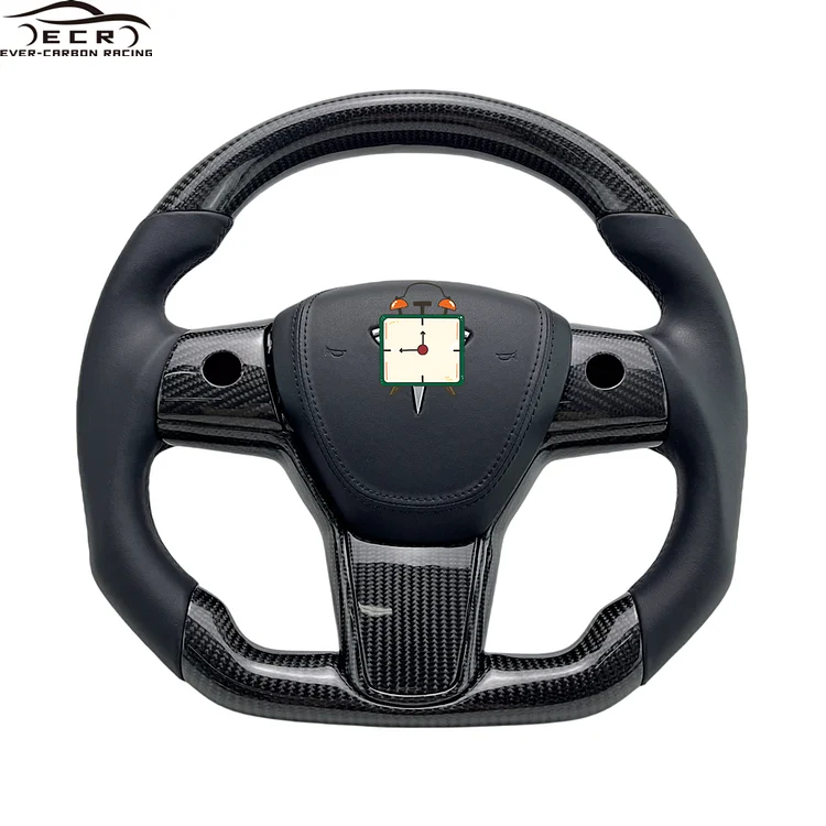 Ever-Carbon Racing ECR Private Custom Flat Bottom Smooth Leather Heated Carbon Fiber Steering Wheel For Tesla Steering Wheel Cover