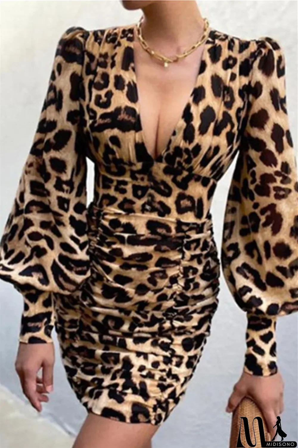 MidiSono - Green Fashion Sexy Print Fold V Neck Long Sleeve Dresses