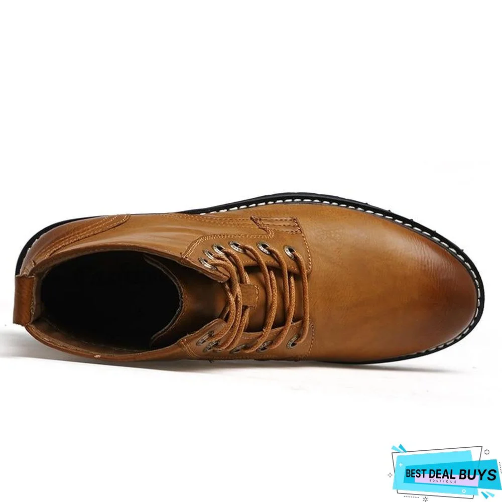 Men Genuine Leather Winter Snow Fashion Boots Pointed Toe Mid-Calf Boots For Men Ankle Non-Slip Shoes