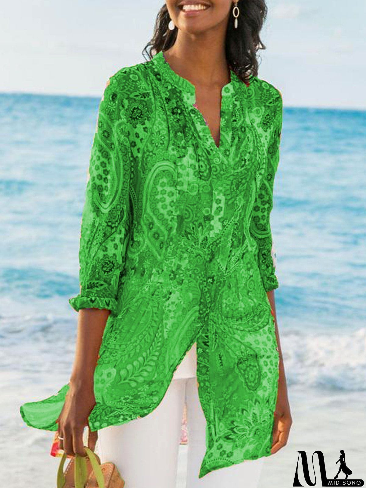 MidiSono - Women's Printed Casual Loose Plus Size Chiffon Shirts