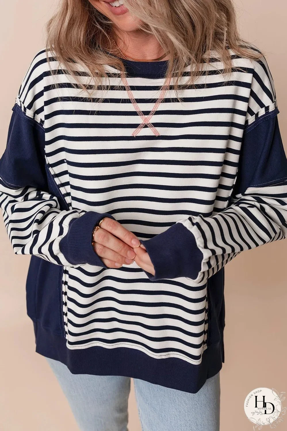 Striped Round Neck Long Sleeve Sweatshirt