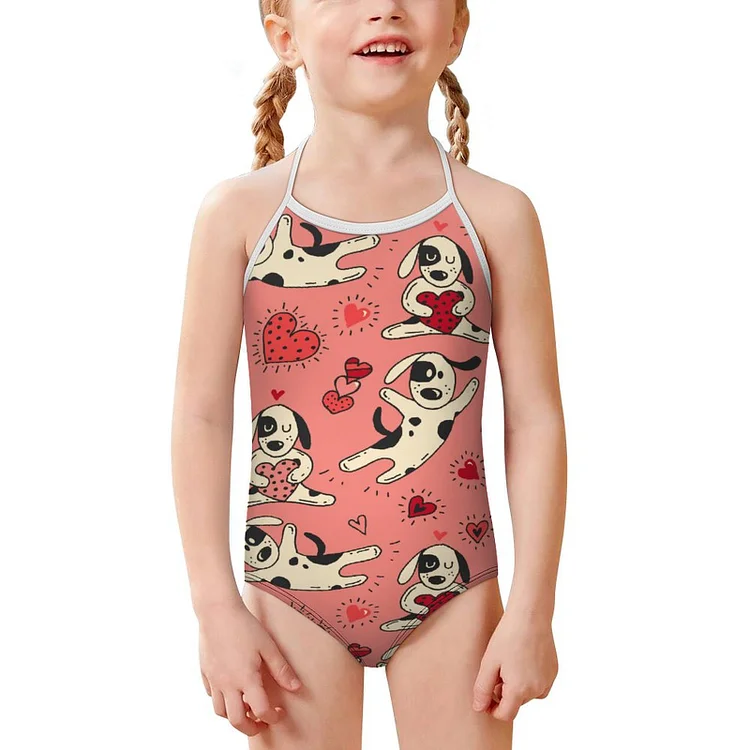 Children's Strap Swimsuit Oil Painting, Flowers, Wood Engraving