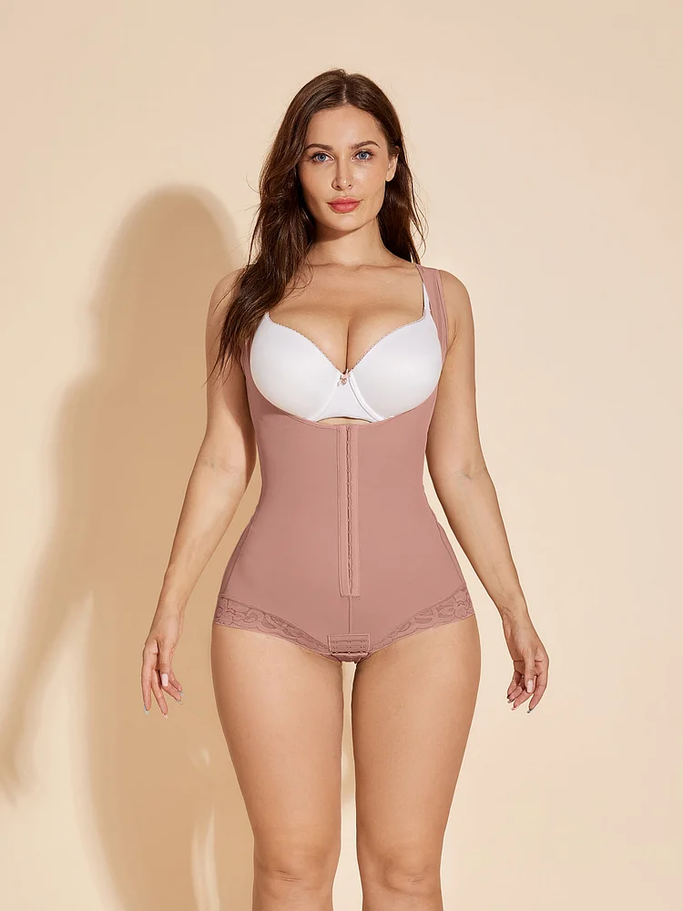 Fajas Colombianas Body Shaper Tummy Control Butt Lifting Shapewear Hook-eye - Rosy Brown