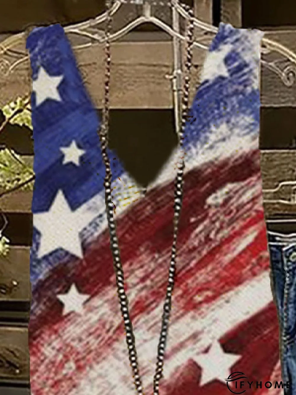 Vintage V Neck Printed Sleeveless Shirts & Tops | IFYHOME