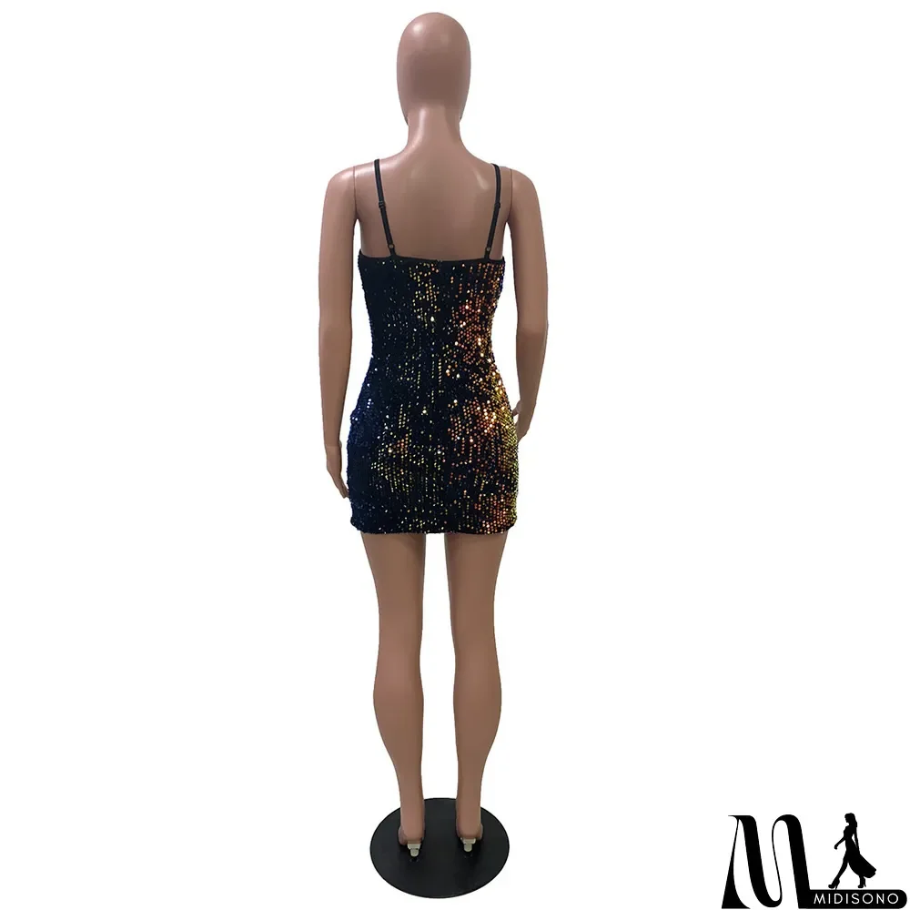 MidiSono - Sexy suspender sequined v-neck dress dress Bodycon Dress