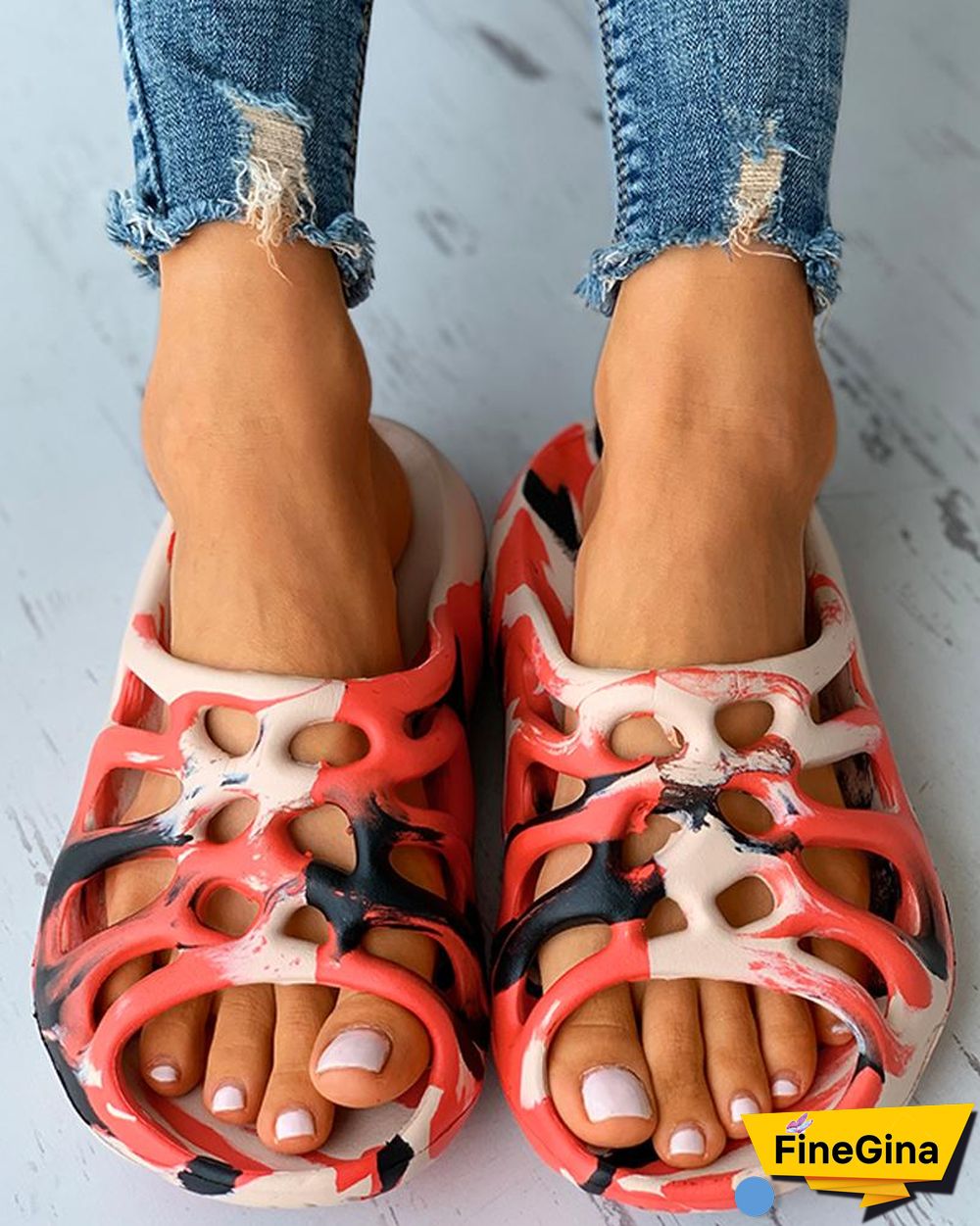 Colorblock Cutout Casual Flat Sandals