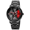 New Car Wheel Rim Watch With Scroll Creative Fashion Analog Watch, Black Dial Zinc Alloy Case Men's Watch, Stainless Steel Black Strap, Quartz Movement, Waterproof And Scratch-Resistant