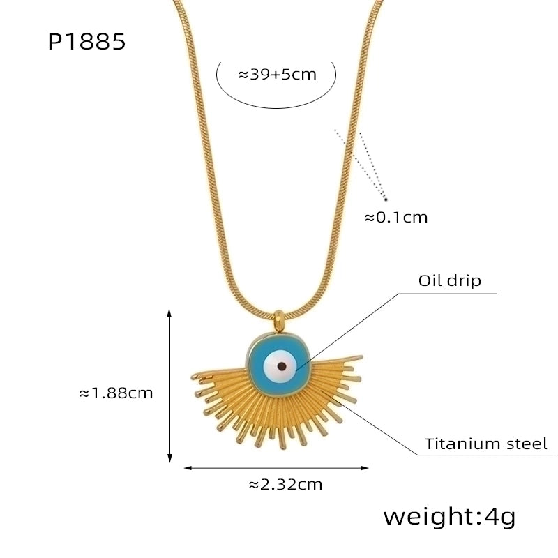 Casual Minimalist Commute Sector Eye Titanium Steel 18K Gold Plated Enamel Plating Chain Pendant Necklace