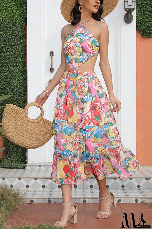 MidiSono - New Print Sexy Sleeveless Halter Dress