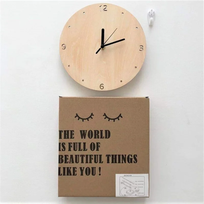 INS Nordic Minimalist Wood Wall Clock Baby Kids Room Decorations Figurines Wooden Mute Clocks Living Room Wall Decor Photo Props