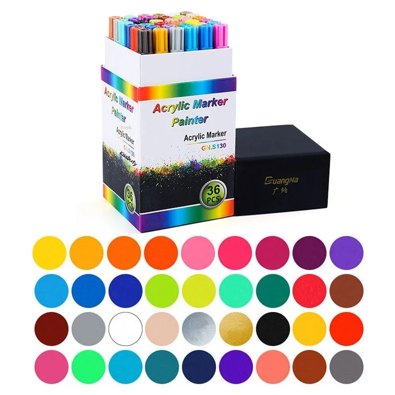 12/18/24/36 Colors Acrylic Paint Marker pen Permanent Art Marker Pen for Ceramic Rock Glass Porcelain Mug Fabric Canvas Painting