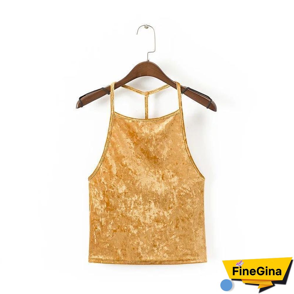Sexy Halter Plain Velvet Vest