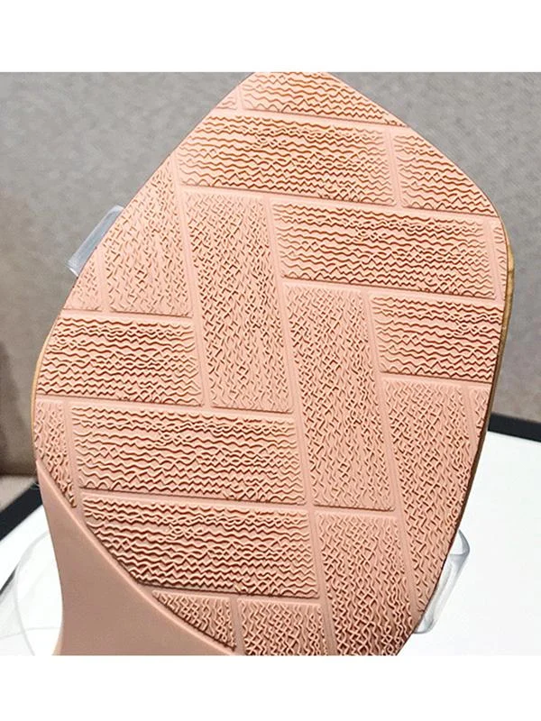 One word with thick heel crystal transparent high-heeled slippers