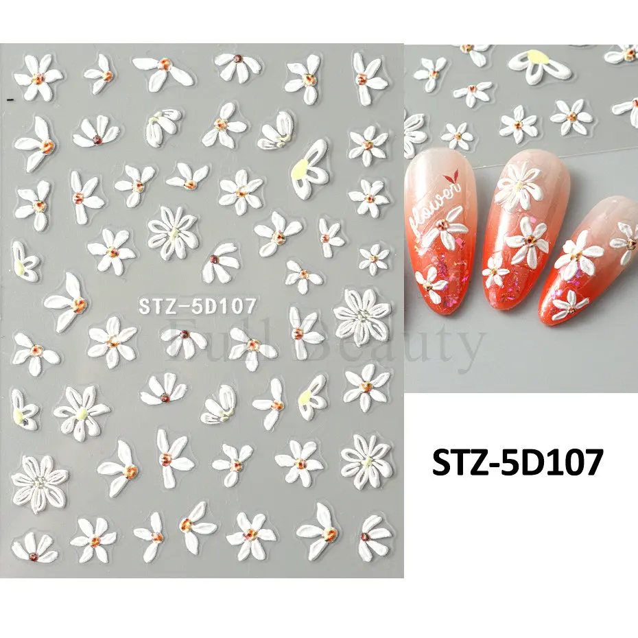 Bonusbad 5D Purple Flower Nail Embossed Sticker Rose Blossom Floral Love Heart Adhesive Decal Valentine's Manicure Slider DIY Accessories