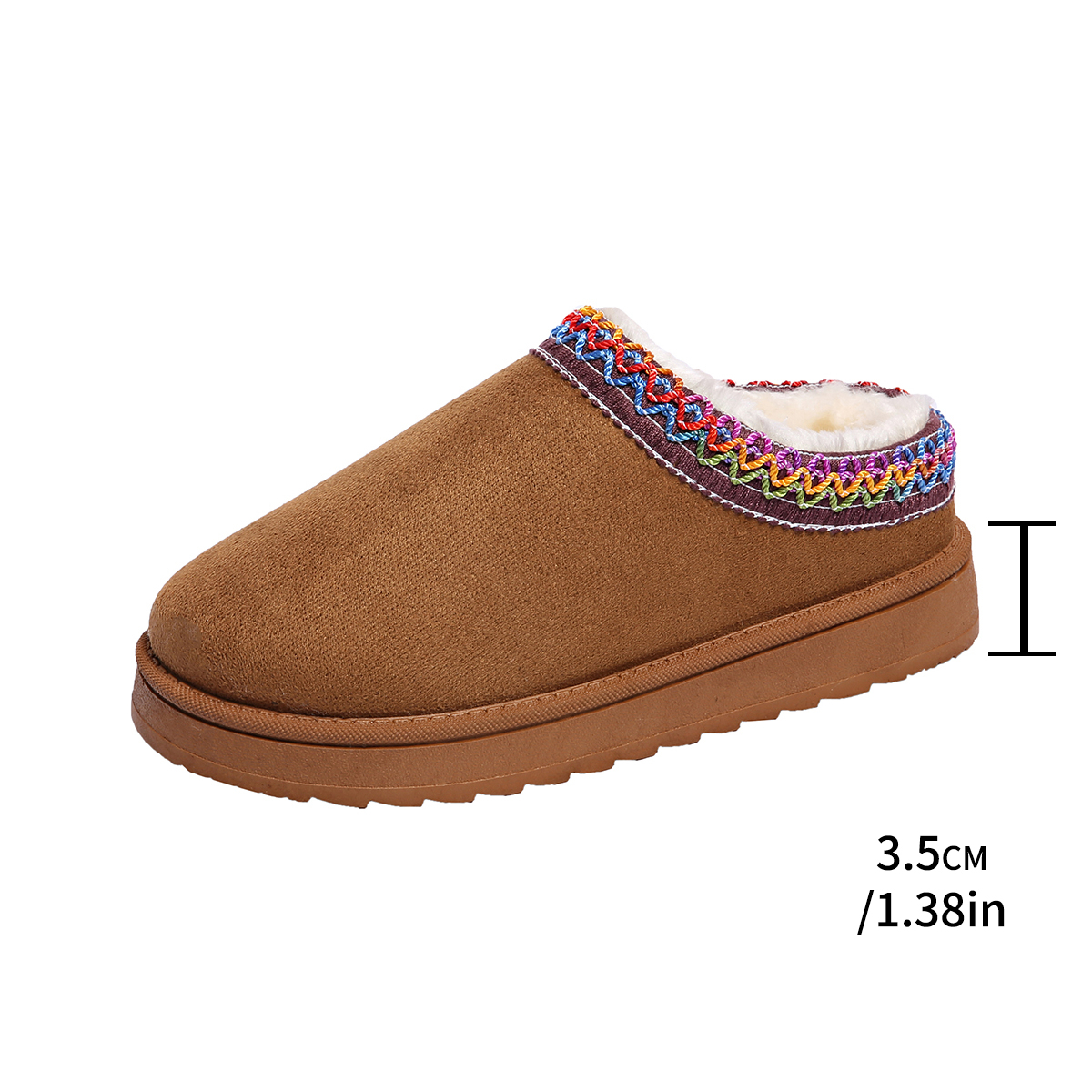 Wimawait shoes for women shoes Fashion Embroider Short Plush Mules for Women Winter Warm Thick Platform Cotton Shoes Comfort Non Slip Plus Size Woman Slippers