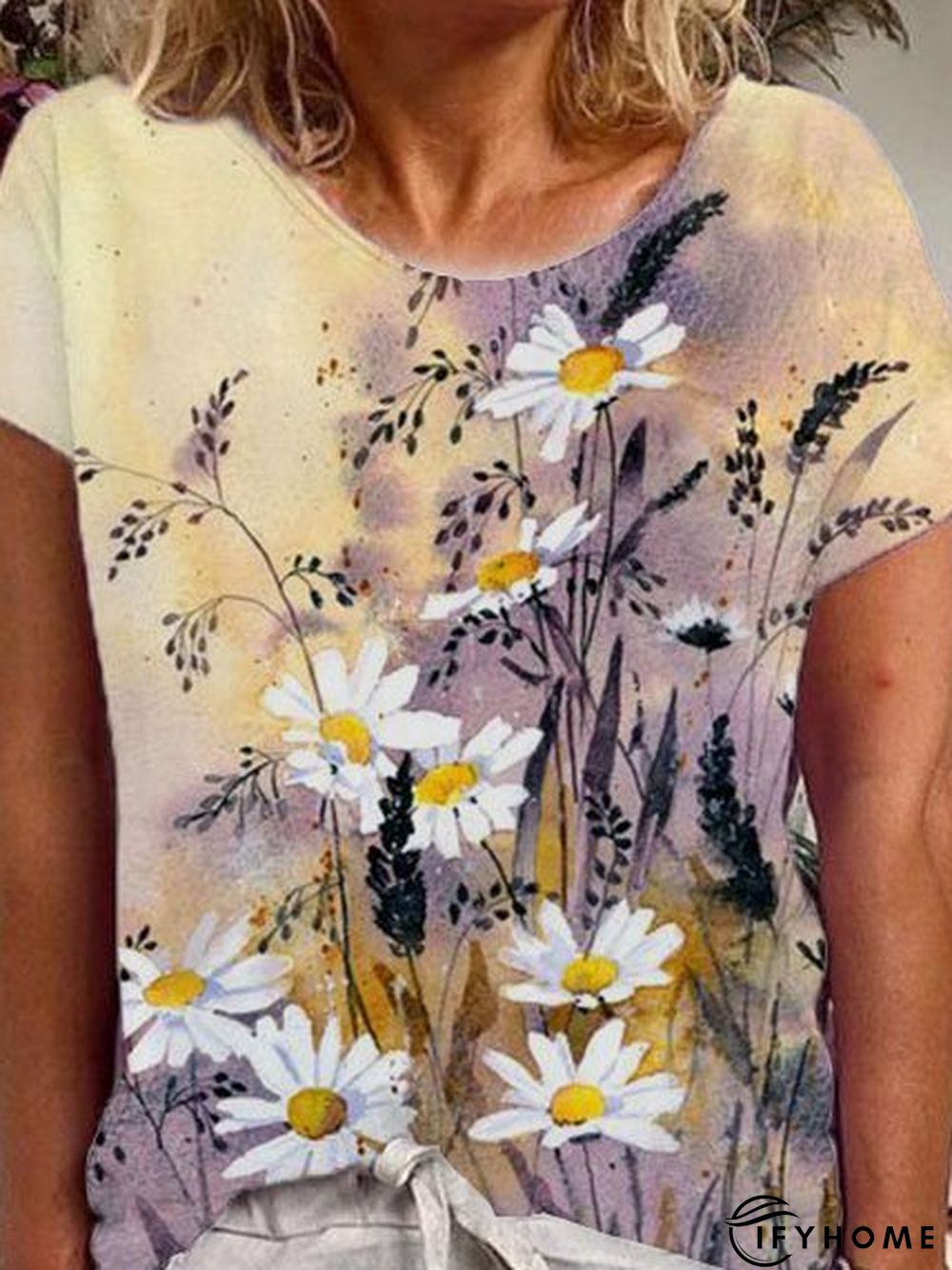 Vintage Cotton-Blend Floral-Print Short Sleeve T-shirt | IFYHOME