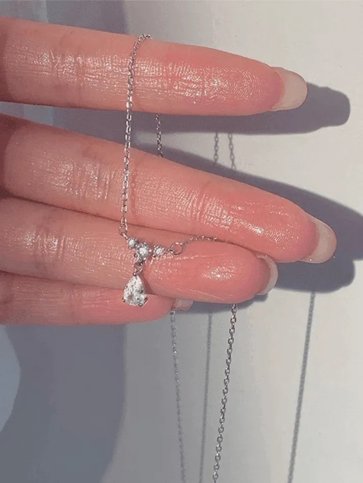 Brownm Silver Rhinestone Drop Decor Necklace