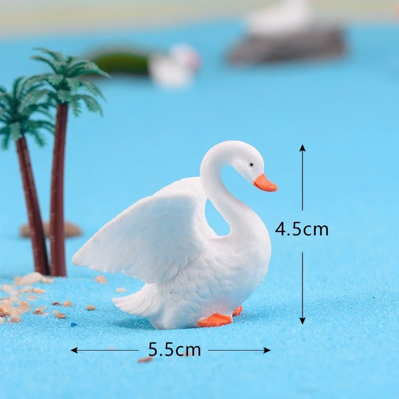 Black White Mini Cute Goose Swan Model Aquariums Ornaments Fairy Garden Decoration Miniature Figurine DIY Cake Decoration  Home
