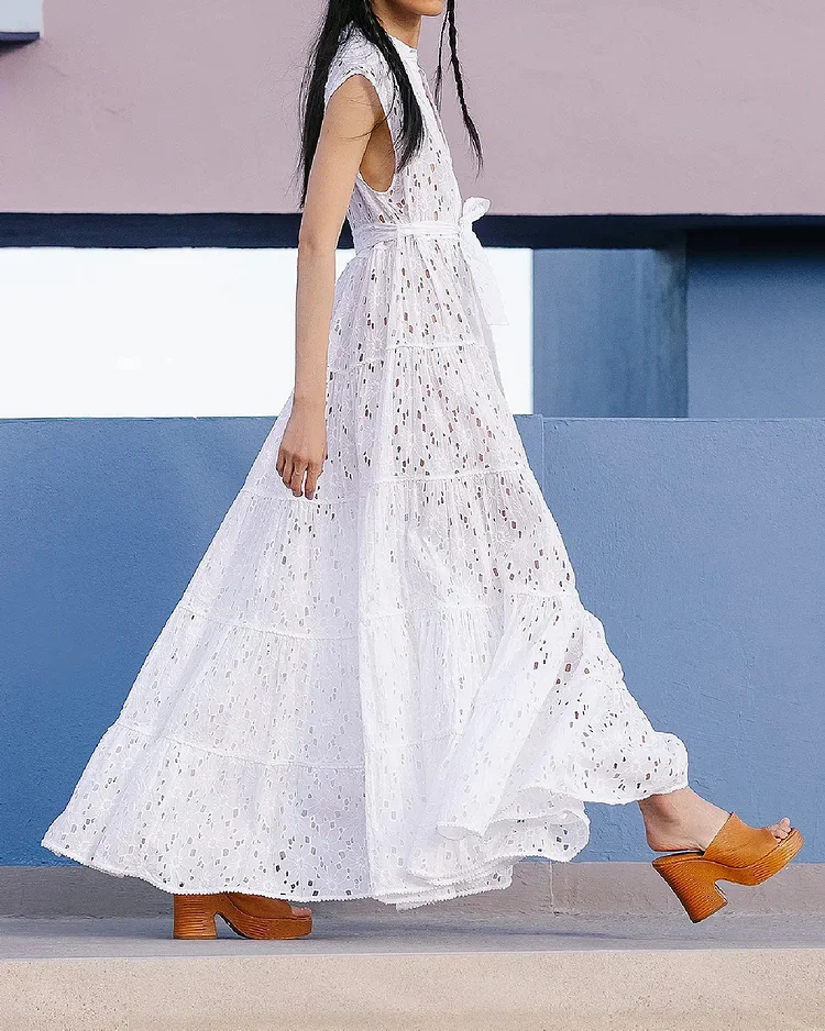 English Style Embroidered White Dress