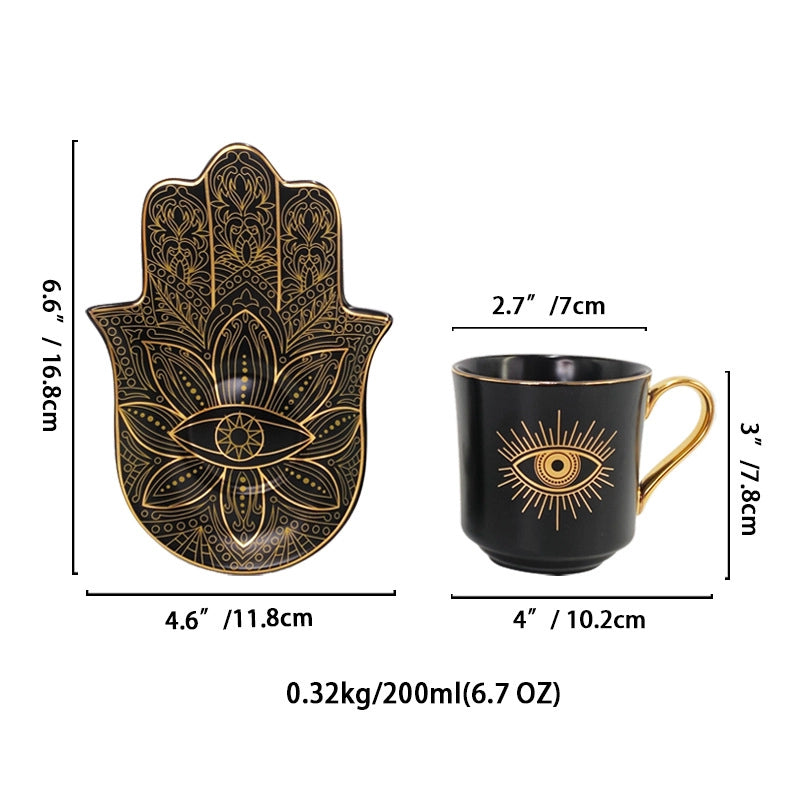 Retro Devil’s Eye White Porcelain Placemat Mug 1 Set