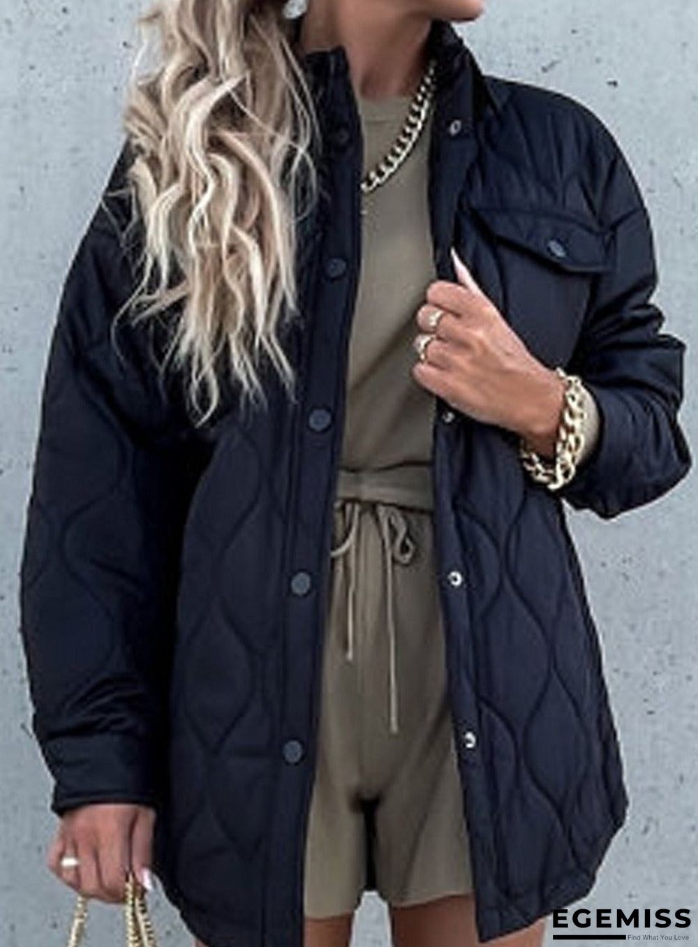 Casual Solid Color Lapel Long-Sleeved Pocket Zipper Cotton Coat | EGEMISS