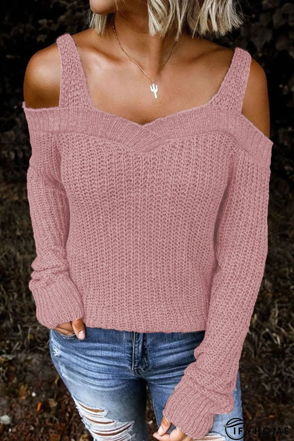 Pink Dew Shoulder Juliette Knitted Sweater | IFYHOME
