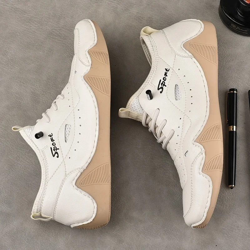 Nine o'clock Men's Genuine Leather Sneakers Pig Skin Breathable Male 4cm Internal Increase Footwear Autumn Casual Lace-up Shoes