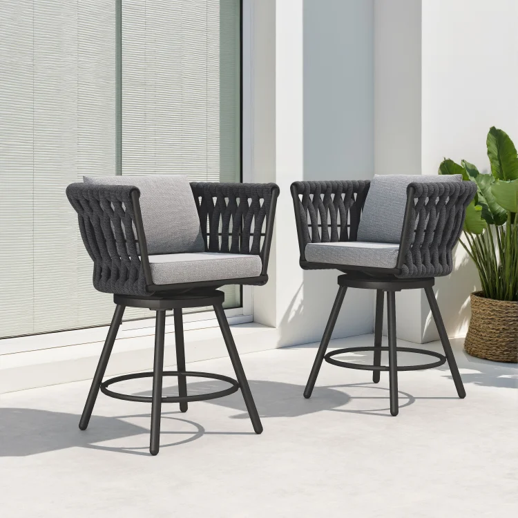 GRANDPATIO High Bar Chairs Set of 2, Swivel Rope Wicker Patio Dining Chairs