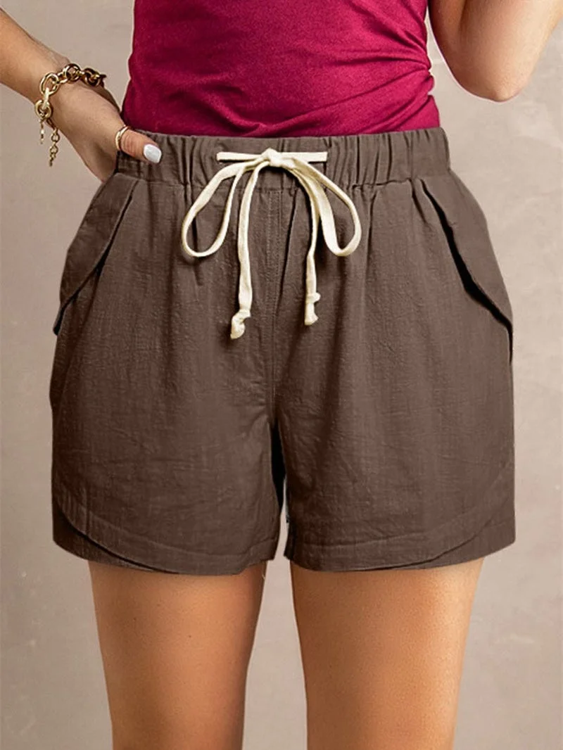 Women plus size clothing Solid Casual Drawstring Shorts-Nordswear