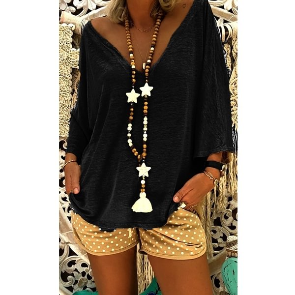 Women Bat Sleeve Tops Femme Loose V-neck Shirts Casual Ladies Pullovers Pure Color Short Sleeve Summer Blouse Lady T Shirt - Shop Trendy Women's Fashion | TeeYours