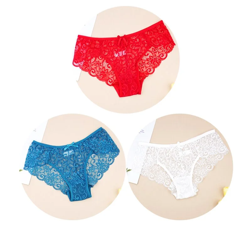 Billionm Sexy Women Lace Panties Underwear Breathable Briefs Transparent Floral Bow Soft Comfort Lingerie Size S M L XL