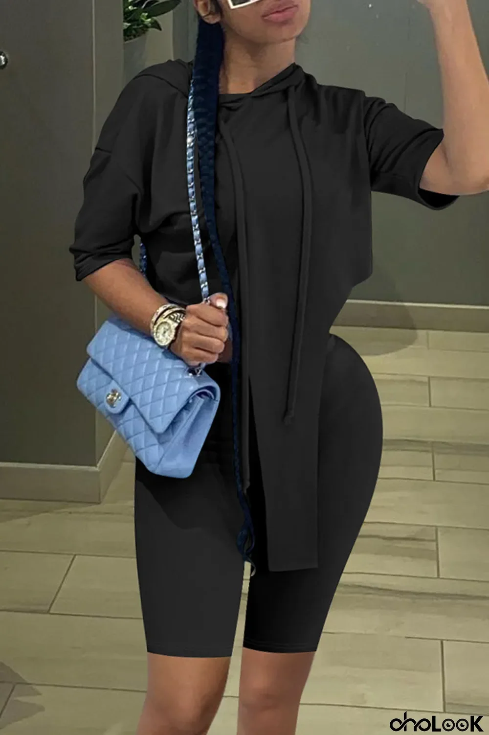 Grey Fashion Casual Solid Asymmetrical Spaghetti Strap Short Sleeve Two Pieces